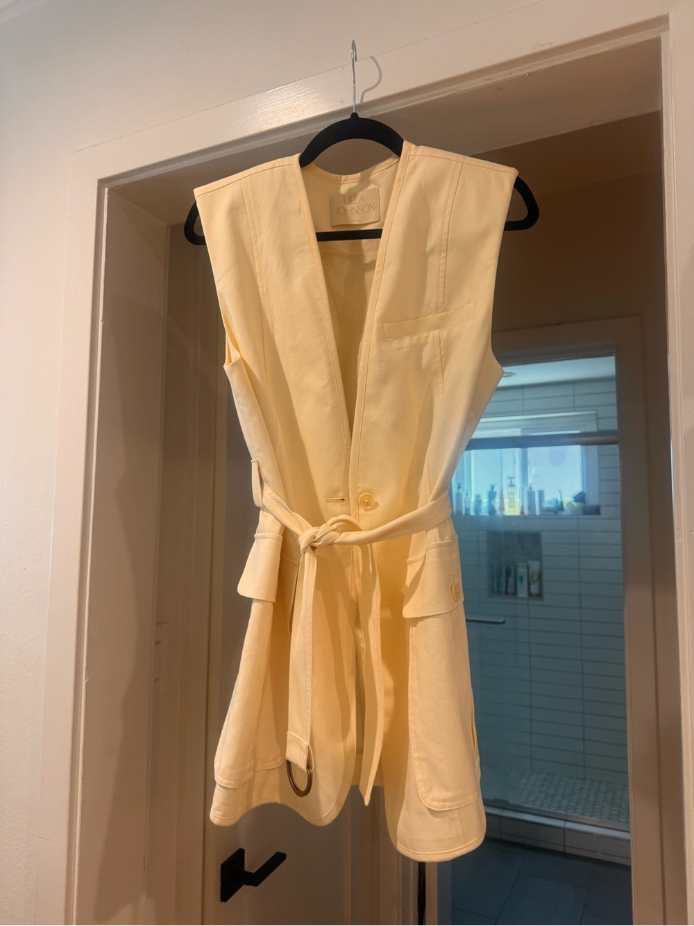 ULLA JOHNSON Sleeveless Belted Vest in Soft Yellow - Picture 2 of 5